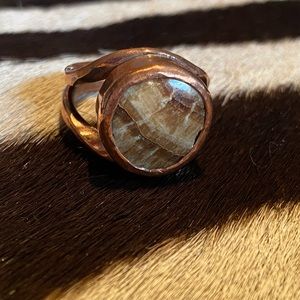 Designer boho ring steel Colombian stones